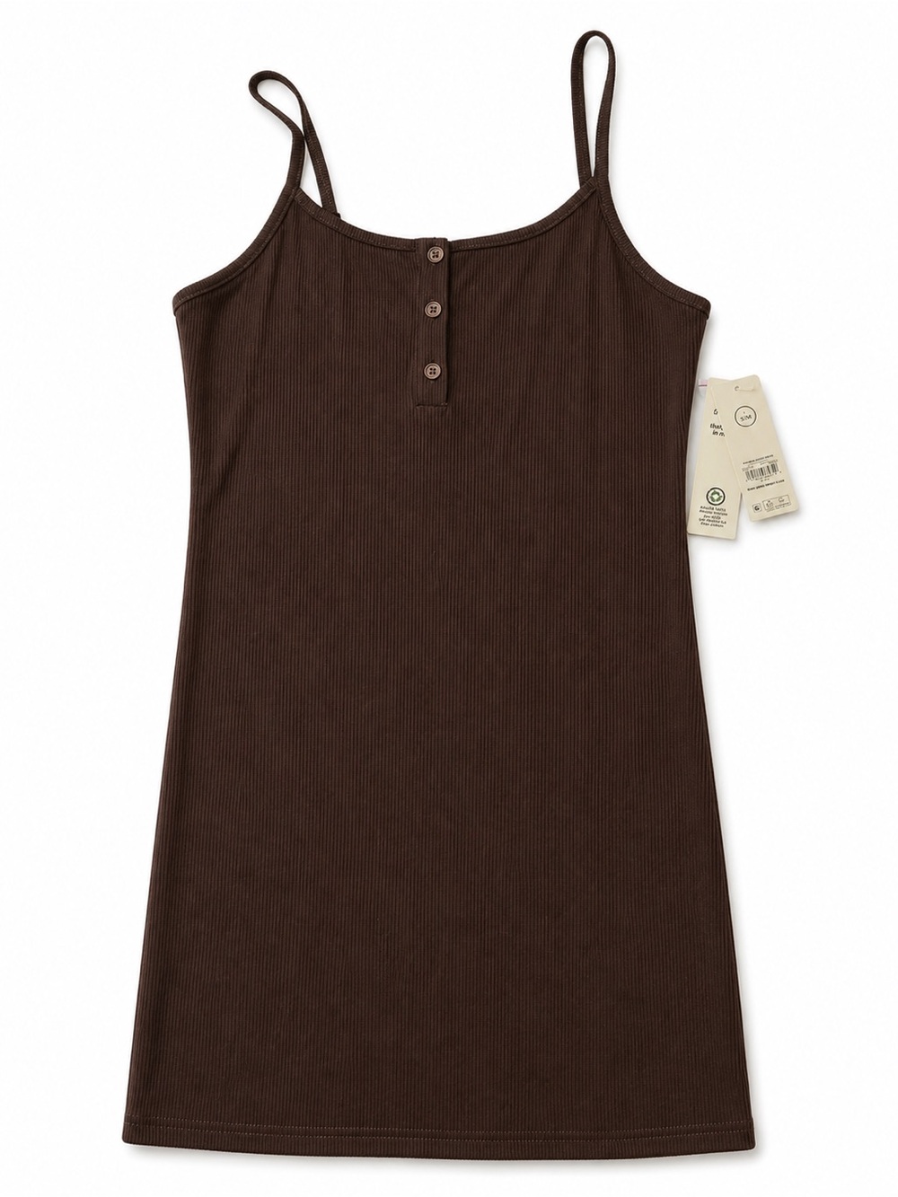 Brown Ribbed Tank Mini Dress